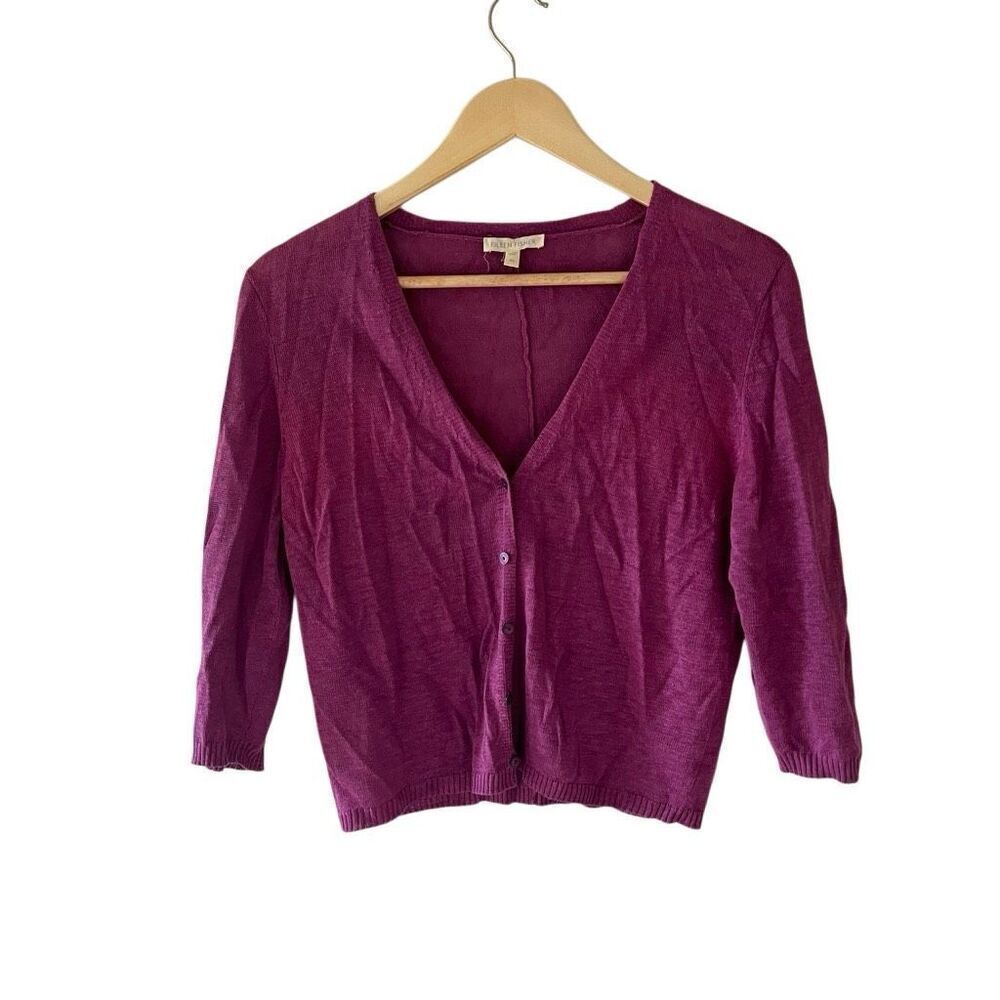 Eileen Fisher purple linen button up sweater XS